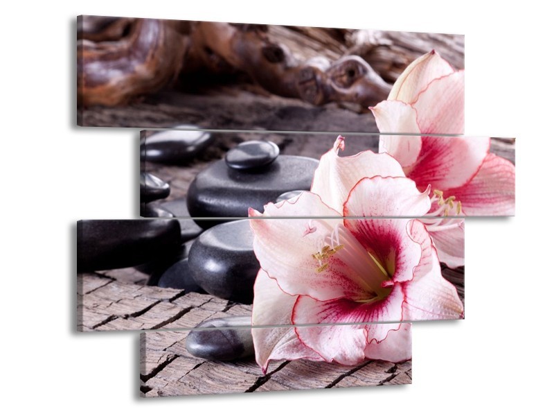 Canvas schilderij Bloem | Wit, Roze, Zwart | 115x85cm 4Luik