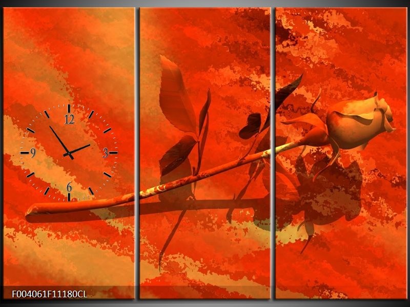 Klok schilderij Roos | Oranje, Rood, Geel | 111x80cm 3Luik