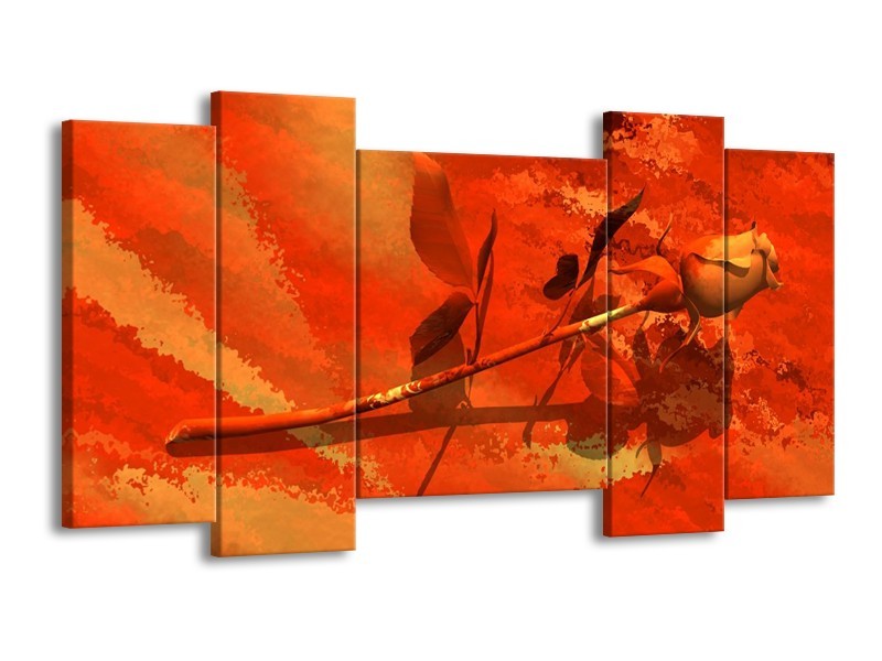 Canvas schilderij Roos | Oranje, Rood, Geel | 120x65 5Luik