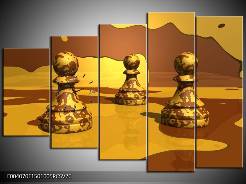 Klok schilderij Spel | Geel, Bruin | 150x100cm 5Luik