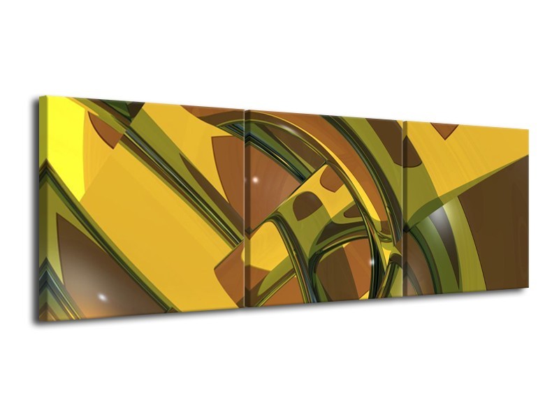 Glas schilderij Abstract | Groen, Bruin, Wit | 120x40cm 3Luik