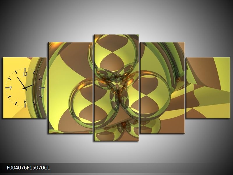 Klok schilderij Abstract | Groen, Grijs | 150x70cm 5Luik