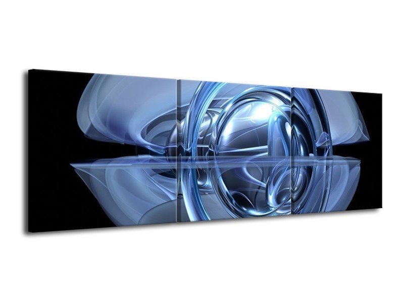 Glas schilderij Abstract | Blauw, Zwart, Wit | 120x40cm 3Luik