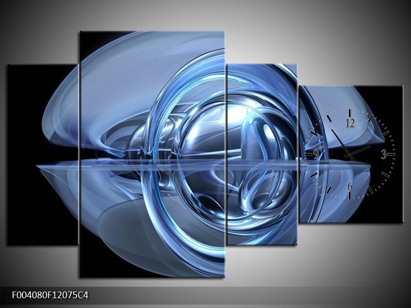 Klok schilderij Abstract | Blauw, Zwart, Wit | 120x75cm 4Luik