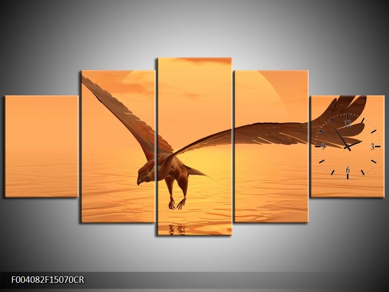 Klok schilderij Vogel | Geel, Bruin | 150x70cm 5Luik