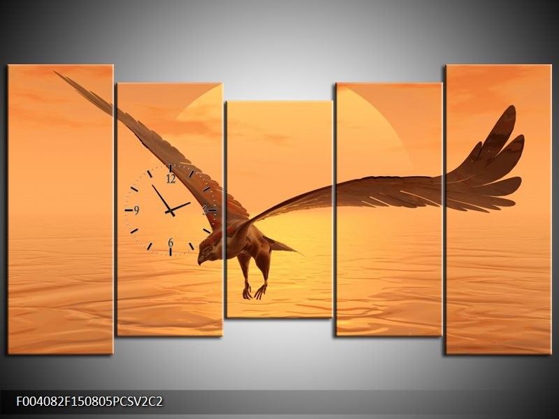 Klok schilderij Vogel | Geel, Bruin | 150x80cm 5Luik