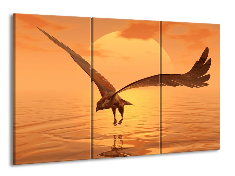 Canvas schilderij Vogel | Geel, Bruin | 165x100cm 3Luik