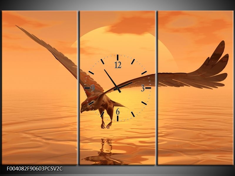 Klok schilderij Vogel | Geel, Bruin | 90x60cm 3Luik