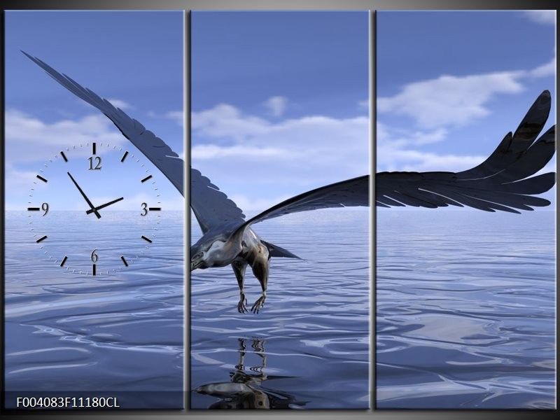 Klok schilderij Vogel | Blauw, Wit | 111x80cm 3Luik