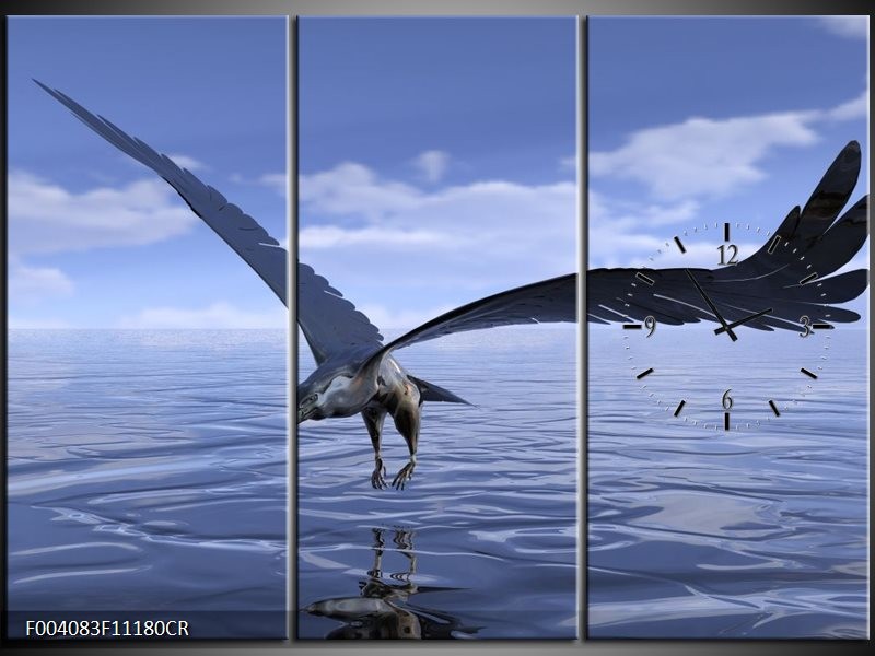 Klok schilderij Vogel | Blauw, Wit | 111x80cm 3Luik