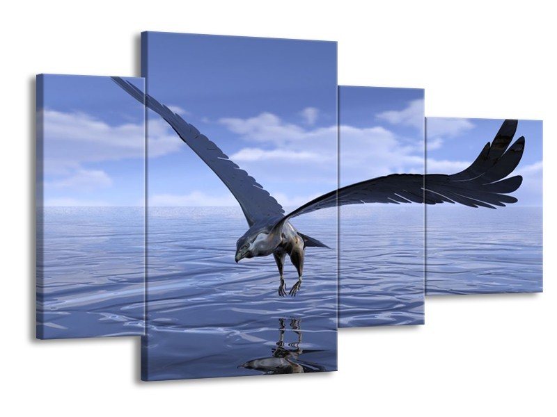 Canvas schilderij Vogel | Blauw, Wit | 120x75cm 4Luik