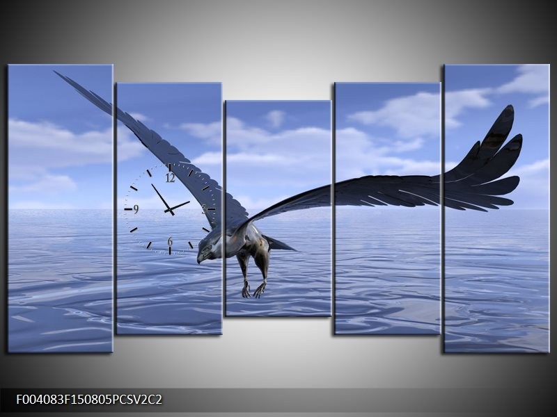 Klok schilderij Vogel | Blauw, Wit | 150x80cm 5Luik
