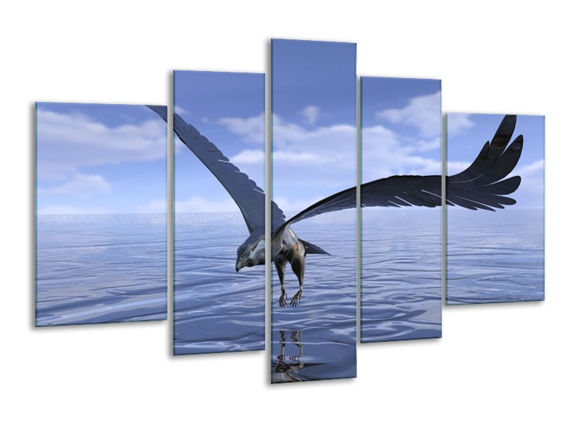Canvas schilderij Vogel | Blauw, Wit | 170x100cm 5Luik