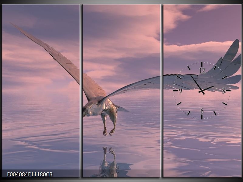 Klok schilderij Vogel | Grijs, Wit | 111x80cm 3Luik