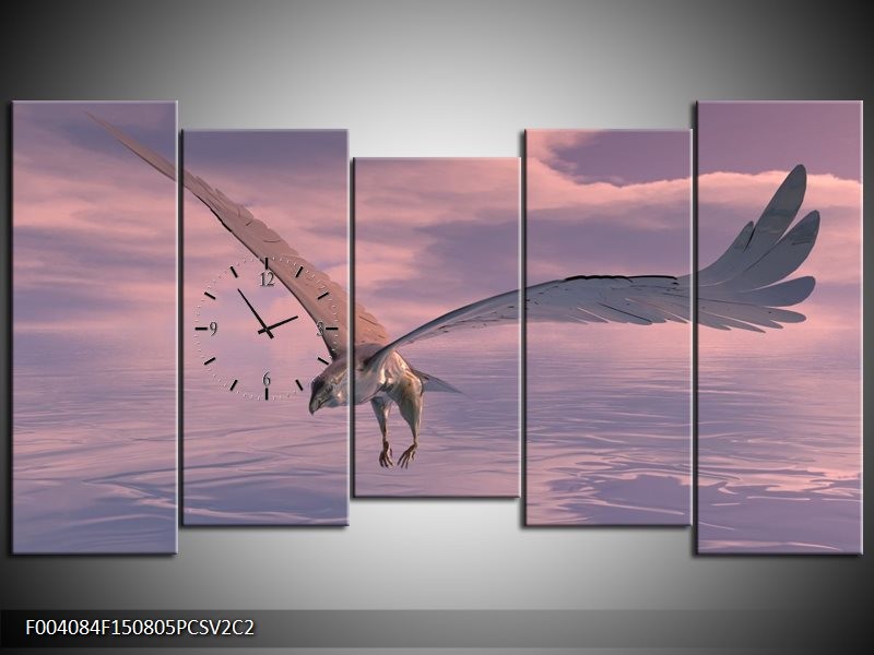Klok schilderij Vogel | Grijs, Wit | 150x80cm 5Luik