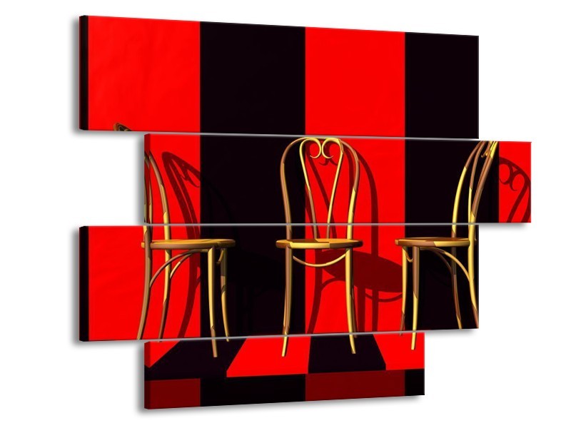 Glas schilderij Stoelen | Rood, Zwart, Geel | 115x85cm 4Luik