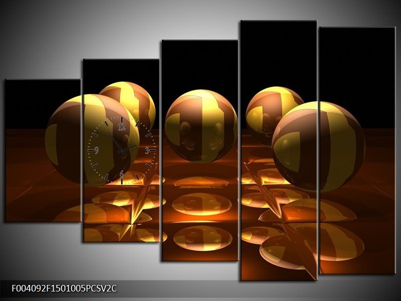 Klok schilderij Ball | Geel, Bruin, Zwart | 150x100cm 5Luik