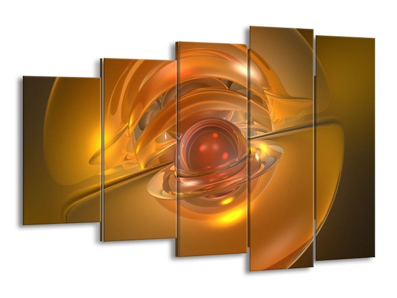 Canvas schilderij Abstract | Geel, Goud | 150x100cm 5Luik
