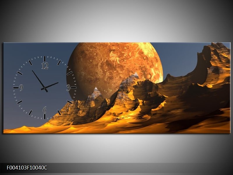 Klok schilderij Maan | Geel, Bruin, Grijs | 100x40cm 1Luik