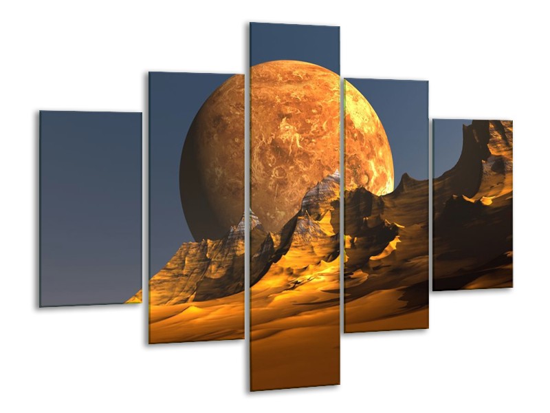 Canvas schilderij Maan | Geel, Bruin, Grijs | 100x70cm 5Luik