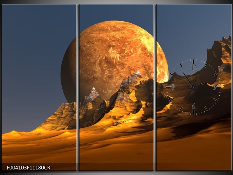 Klok schilderij Maan | Geel, Bruin, Grijs | 111x80cm 3Luik