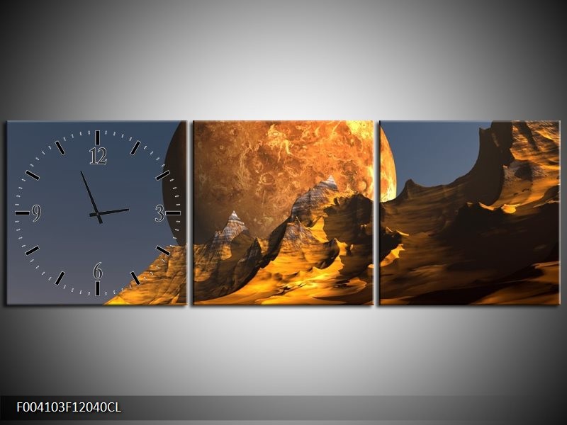 Klok schilderij Maan | Geel, Bruin, Grijs | 120x40cm 3Luik