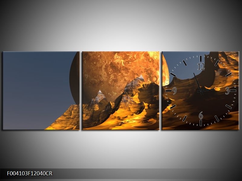 Klok schilderij Maan | Geel, Bruin, Grijs | 120x40cm 3Luik
