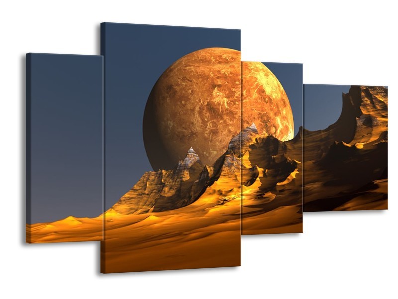 Glas schilderij Maan | Geel, Bruin, Grijs | 120x75cm 4Luik