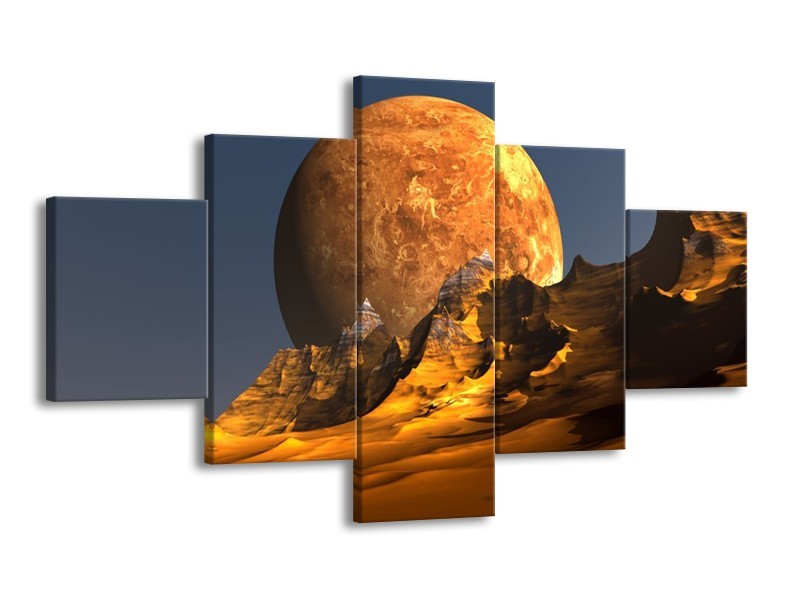 Canvas schilderij Maan | Geel, Bruin, Grijs | 125x70cm 5Luik