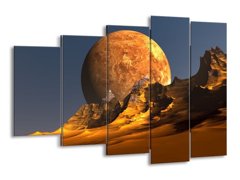 Glas schilderij Maan | Geel, Bruin, Grijs | 150x100cm 5Luik