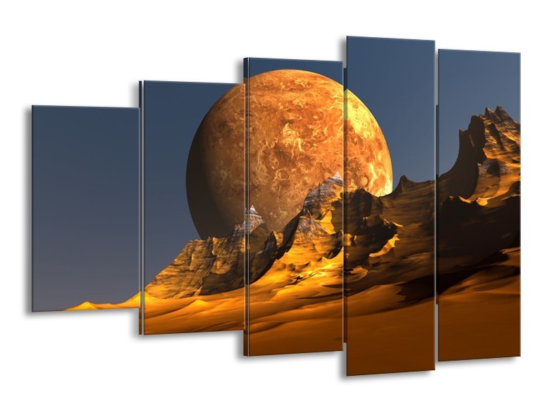 Canvas schilderij Maan | Geel, Bruin, Grijs | 150x100cm 5Luik