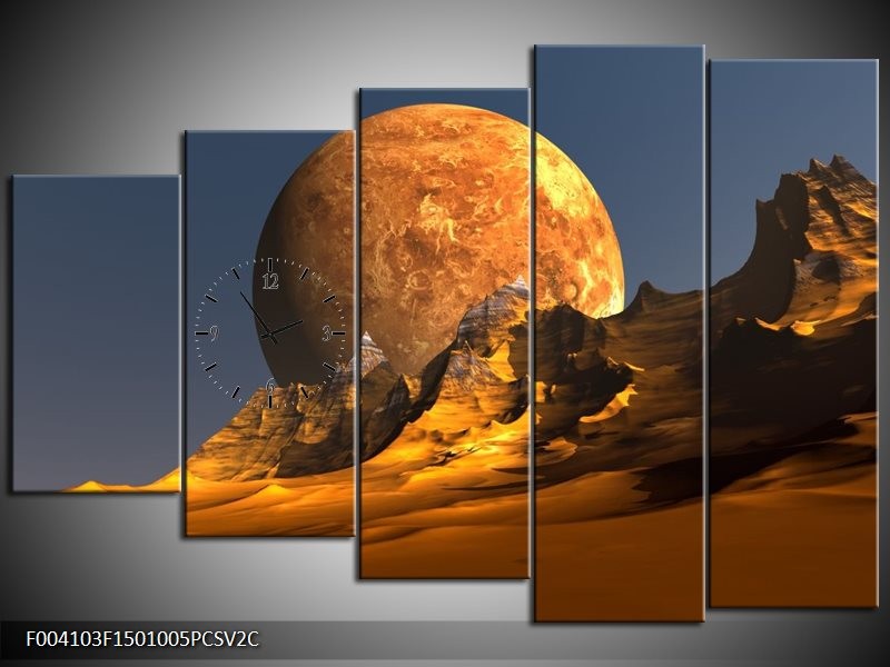 Klok schilderij Maan | Geel, Bruin, Grijs | 150x100cm 5Luik