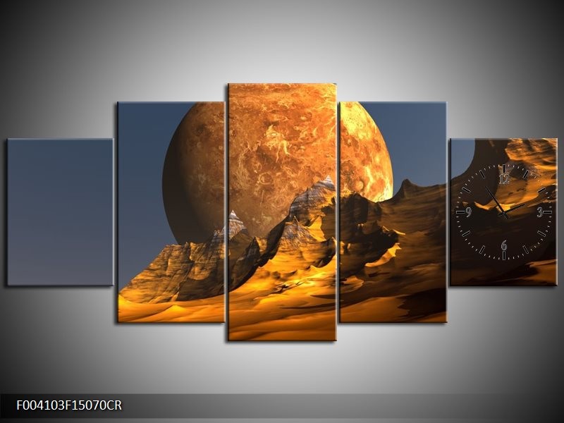 Klok schilderij Maan | Geel, Bruin, Grijs | 150x70cm 5Luik