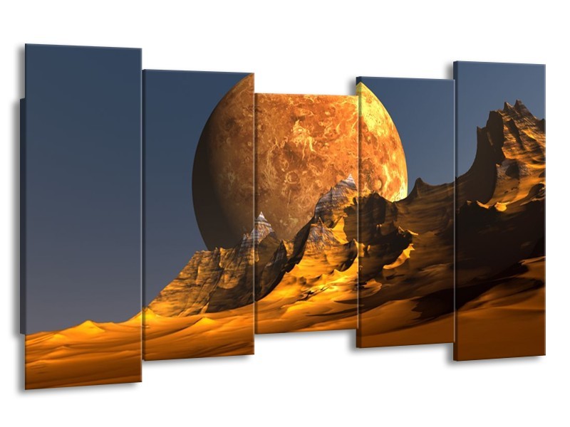 Glas schilderij Maan | Geel, Bruin, Grijs | 150x80cm 5Luik