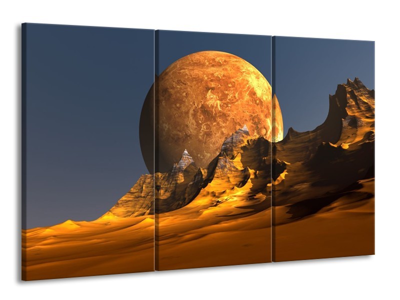 Canvas schilderij Maan | Geel, Bruin, Grijs | 165x100cm 3Luik