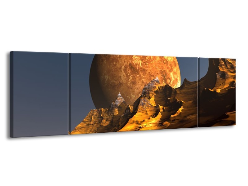 Glas schilderij Maan | Geel, Bruin, Grijs | 170x50cm 3Luik