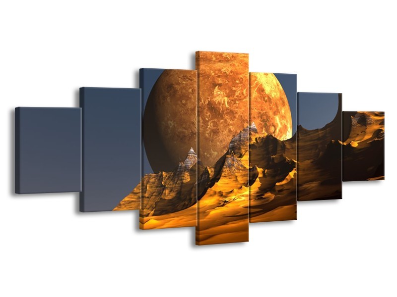 Canvas schilderij Maan | Geel, Bruin, Grijs | 210x100cm 7Luik