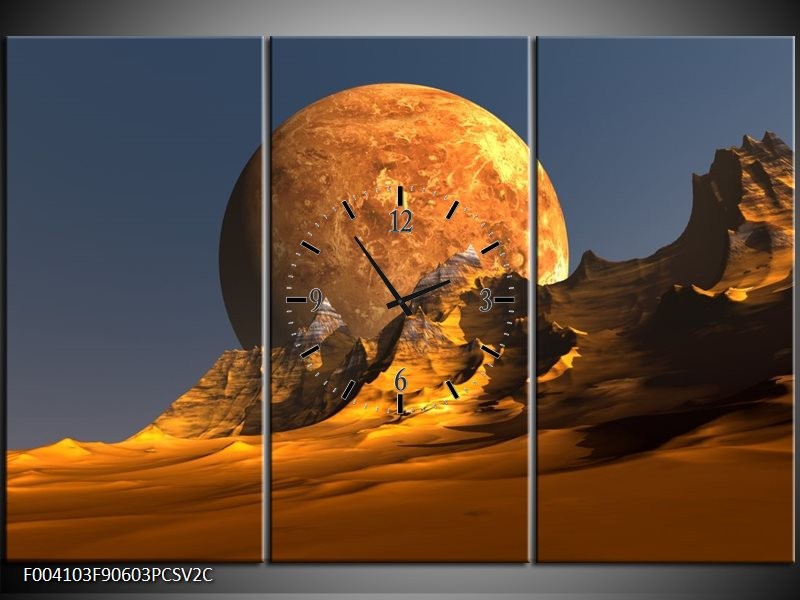 Klok schilderij Maan | Geel, Bruin, Grijs | 90x60cm 3Luik