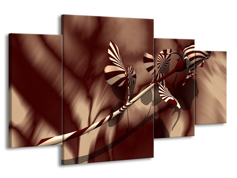 Canvas schilderij Roos | Bruin, Wit | 160x90cm 4Luik