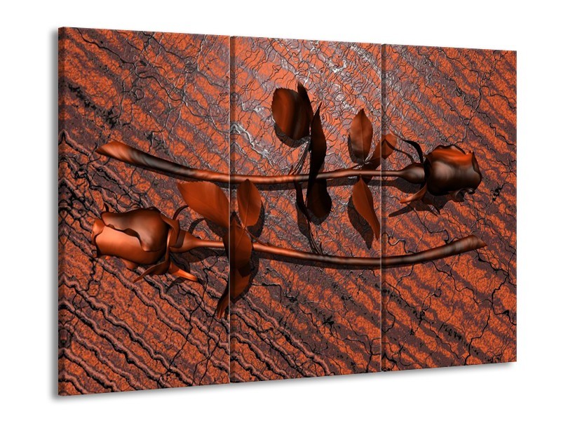 Canvas schilderij Roos | Bruin, Grijs | 90x60cm 3Luik