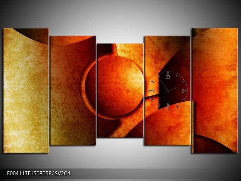 Klok schilderij Abstract | Geel, Rood, Zwart | 150x80cm 5Luik