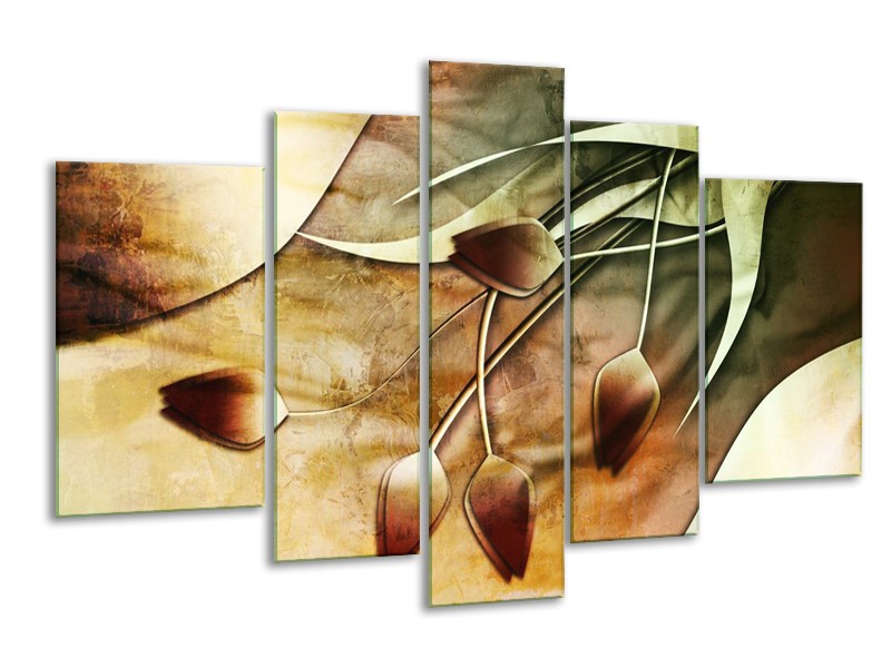 Canvas schilderij Tulp | Groen, Geel, Wit | 170x100cm 5Luik