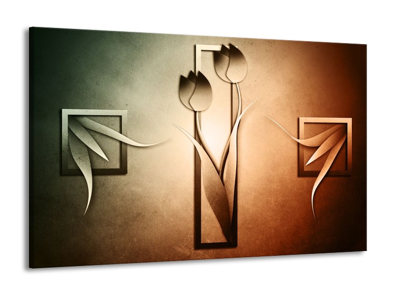 Canvas schilderij Tulp | Groen, Bruin, Wit | 140x90cm 1Luik