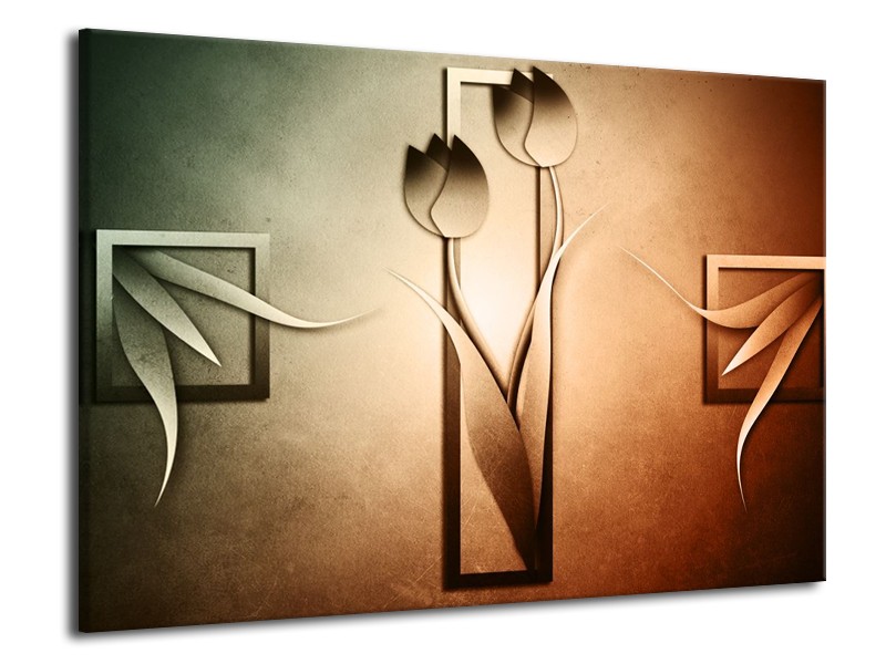 Glas schilderij Tulp | Groen, Bruin, Wit | 70x50cm 1Luik