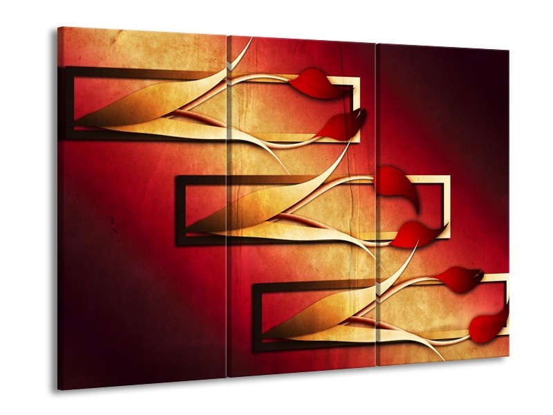 Glas schilderij Tulp | Rood, Geel, Zwart | 90x60cm 3Luik