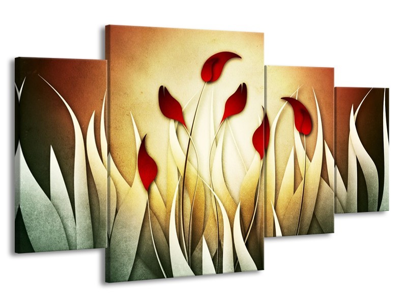 Canvas schilderij Tulp | Geel, Wit, Rood | 160x90cm 4Luik