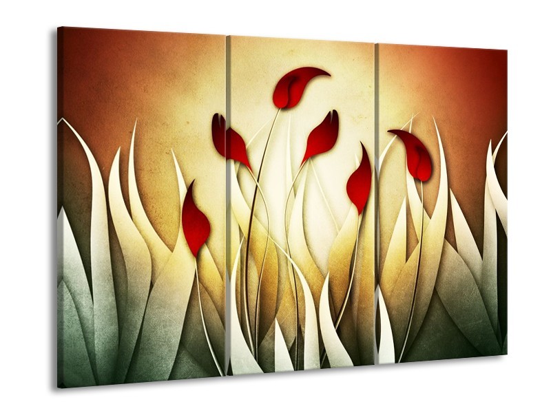 Canvas schilderij Tulp | Geel, Wit, Rood | 90x60cm 3Luik