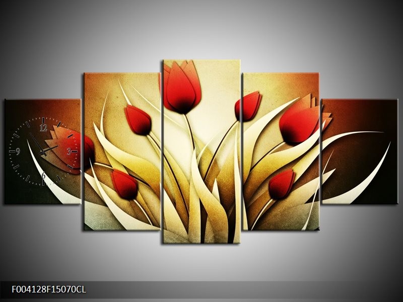 Klok schilderij Tulp | Geel, Wit, Rood | 150x70cm 5Luik