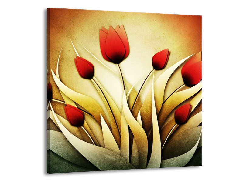 Glas schilderij Tulp | Geel, Wit, Rood | 50x50cm 1Luik