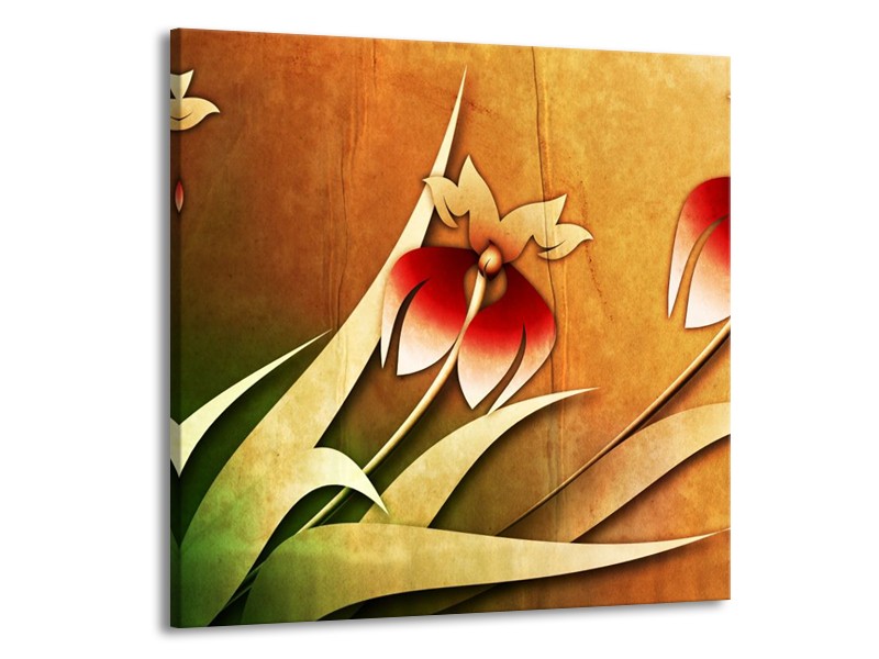 Canvas schilderij Bloem | Rood, Geel, Groen | 50x50cm 1Luik